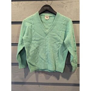 VTG Diana Exclusive Sweater Womens Green Cable Knit V Neck Wool Japan Pullover